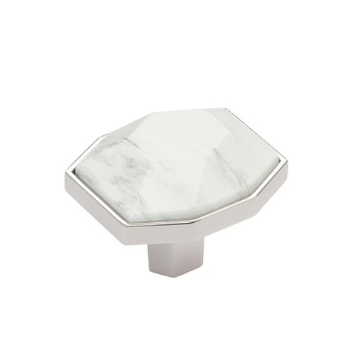 Amerock Hardware - Carrione 1-5/8 inch (41mm) Length Knob is finished in Marble White/Polished Nickel - BP36638MWPN