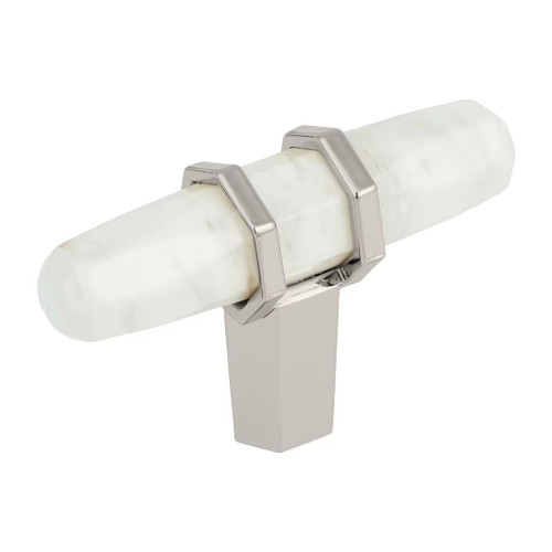 Amerock Hardware - Carrione 2-1/2 inch (64mm) Length Knob is finished in Marble White/Polished Nickel - BP36647MWPN