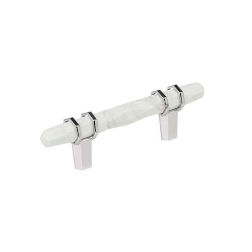 Amerock Hardware - Carrione 3 inch (76mm) Center-to-Center Pull is finished in Marble White/Polished Chrome - BP36639MW26