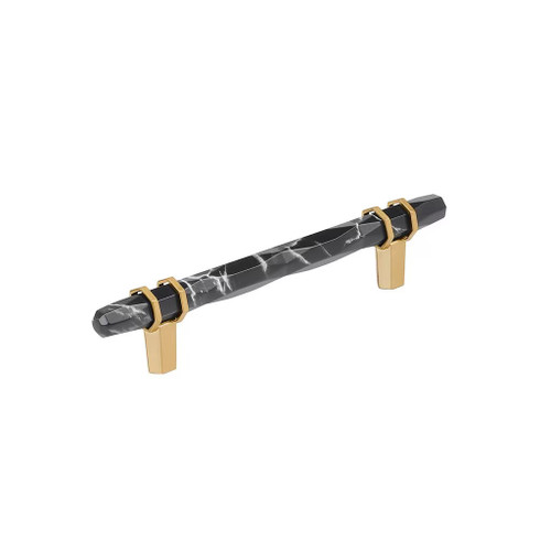 Amerock Hardware - Carrione 5-1/16 inch (128mm) Center-to-Center Pull is finished in Marble Black/Champagne Bronze - BP36649MBKCZ
