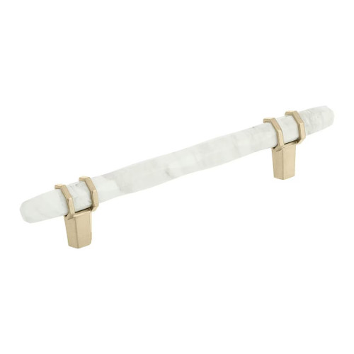 Amerock Hardware - Carrione 5-1/16 inch (128mm) Center-to-Center Pull is finished in Marble White/Golden Champagne - BP36649MWBBZ