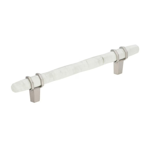 Amerock Hardware - Carrione 5-1/16 inch (128mm) Center-to-Center Pull is finished in Marble White/Satin Nickel - BP36649MWG10