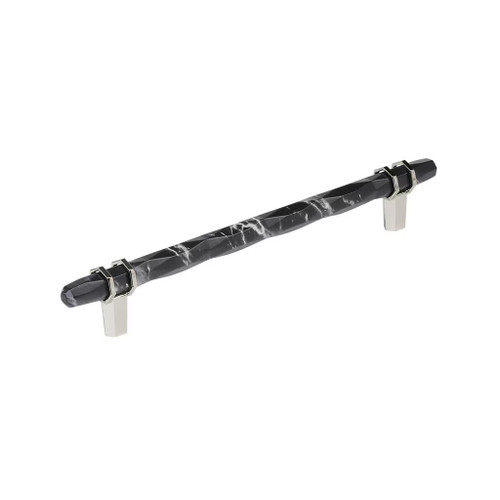 Amerock Hardware - Carrione 8 inch (203mm) Center-to-Center Pull is finished in Marble Black/Polished Nickel - BP36663MBKPN