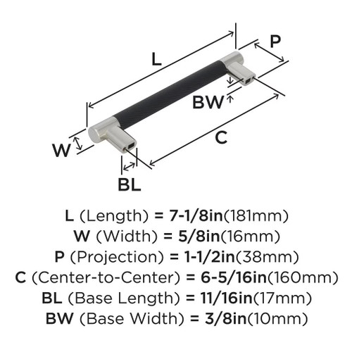 Amerock Hardware - Esquire 6-5/16 inch (160mm) Center-to-Center Pull is finished in Polished Nickel/Black Bronze - BP36559PNBBR