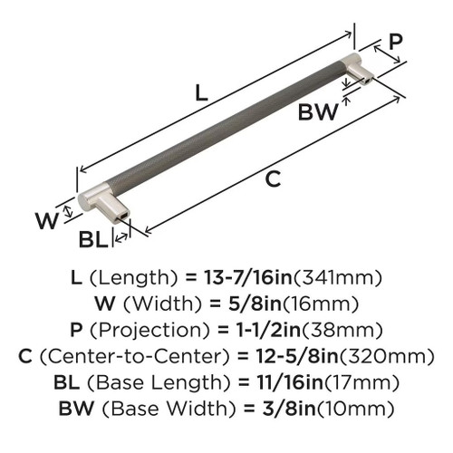 Amerock Hardware - Esquire 12-5/8 inch (320mm) Center-to-Center Pull is finished in Polished Nickel/Gunmetal - BP36561PNGM
