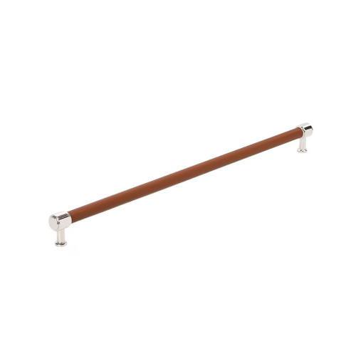 Amerock Hardware - Fairlane 24 inch (610mm) Center-to-Center Appliance Pull is finished in Cognac Leather/Polished Nickel - BP37546CNLPN