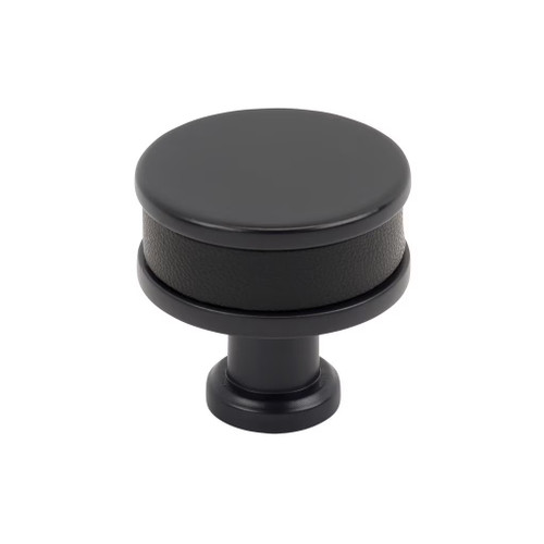 Amerock Hardware - Fairlane 1-1/4 inch (32mm) Diameter Knob is finished in Black Leather/Matte Black - BP37535BLMB