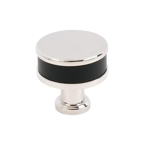 Amerock Hardware - Fairlane 1-1/4 inch (32mm) Diameter Knob is finished in Black Leather/Polished Nickel - BP37535BLPN