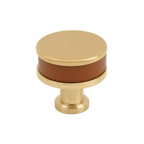 Amerock Hardware - Fairlane 1-1/4 inch (32mm) Diameter Knob is finished in Cognac Leather/Champagne Bronze - BP37535CNLCZ