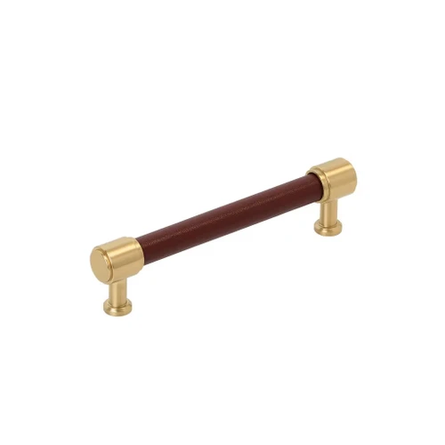 Amerock Hardware - Fairlane 5-1/16 inch (128mm) Center-to-Center Pull is finished in Brown Leather/Champagne Bronze - BP37538BRLCZ
