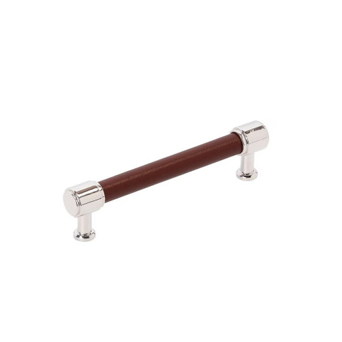 Amerock Hardware - Fairlane 5-1/16 inch (128mm) Center-to-Center Pull is finished in Brown Leather/Polished Nickel - BP37538BRLPN