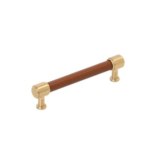 Amerock Hardware - Fairlane 5-1/16 inch (128mm) Center-to-Center Pull is finished in Cognac Leather/Champagne Bronze - BP37538CNLCZ