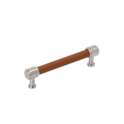 Amerock Hardware - Fairlane 5-1/16 inch (128mm) Center-to-Center Pull is finished in Cognac Leather/Satin Nickel - BP37538CNLG10