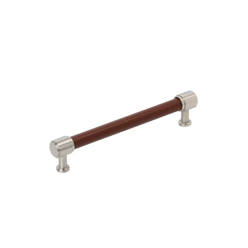 Amerock Hardware - Fairlane 6-5/16 inch (160mm) Center-to-Center Pull is finished in Brown Leather/Satin Nickel - BP37539BRLG10