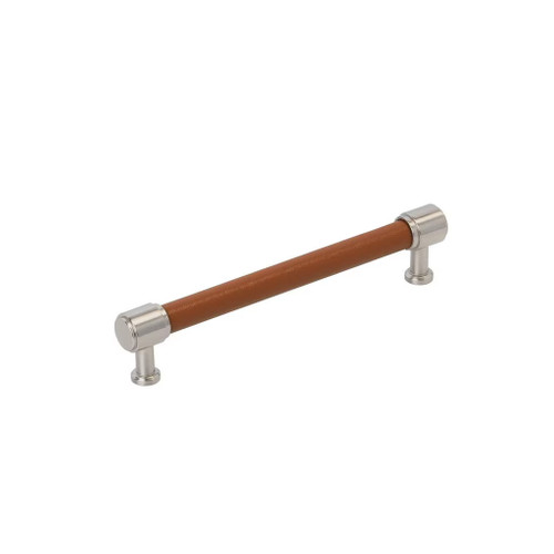 Amerock Hardware - Fairlane 6-5/16 inch (160mm) Center-to-Center Pull is finished in Cognac Leather/Satin Nickel - BP37539CNLG10