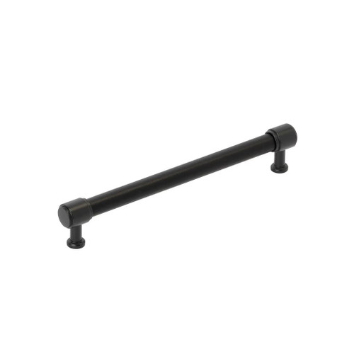 Amerock Hardware - Fairlane 7-9/16 inch (192mm) Center-to-Center Pull is finished in Black Leather/Matte Black - BP37540BLMB