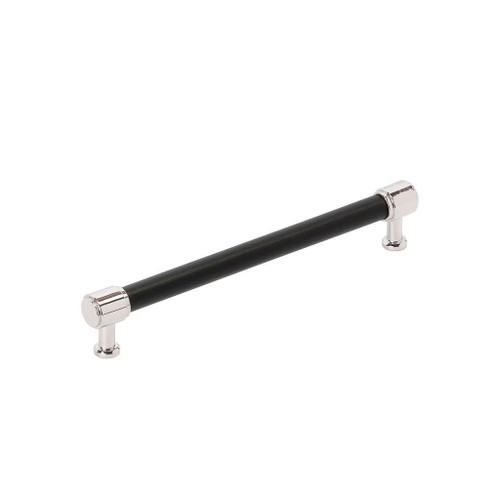 Amerock Hardware - Fairlane 7-9/16 inch (192mm) Center-to-Center Pull is finished in Black Leather/Polished Nickel - BP37540BLPN