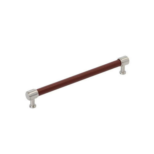 Amerock Hardware - Fairlane 8-13/16 inch (224mm) Center-to-Center Pull is finished in Brown Leather/Satin Nickel - BP37541BRLG10
