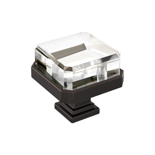 Amerock Hardware - Glacio 1-3/8 inch (35mm) Length Knob is finished in Clear/Oil-Rubbed Bronze - BP36975CORB