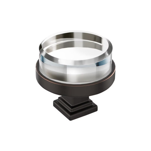 Amerock Hardware - Glacio 1-1/2 inch (38mm) Diameter Knob is finished in Clear/Oil-Rubbed Bronze - BP36976CORB