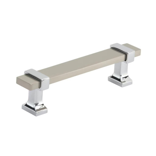 Amerock Hardware - Overton 3-3/4 inch (96mm) Center-to-Center Pull is finished in Satin Nickel/Polished Chrome - BP36681G1026