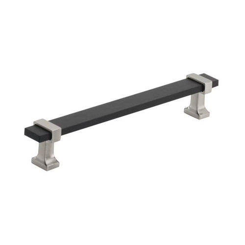 Amerock Hardware - Overton 6-5/16 inch (160mm) Center-to-Center Pull is finished in Brushed Matte Black/Satin Nickel - BP36683BMBG10