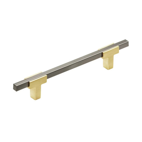 Amerock Hardware - Urbanite 5-1/16 inch (128mm) Center-to-Center Pull is finished in Brushed Gold/Black Chrome - BP778128BGLBCR