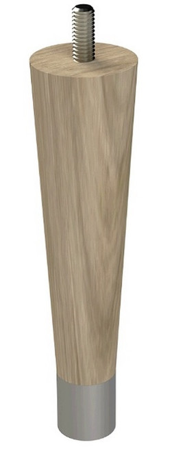 6" Round Tapered Leg with 1" Brushed Aluminum Ferrule White Oak 1.5" Diam. X 6" H