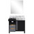Lexora -  Zilara 36" Black  Grey Vanity - Castle Grey Marble Top - White Square Sink -  30" Frameless Mirror - LZ342236SLISM30