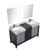 Lexora -  Zilara 60" Black  Grey Double Vanity - Castle Grey Marble Tops - White Square Sinks - Balzani Gun Metal Faucet Set -  28" Frameless Mirrors - LZ342260DLISM28FBG