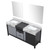 Lexora -  Zilara 72" Black  Grey Double Vanity - Castle Grey Marble Tops - White Square Sinks -  28" Frameless Mirrors - LZ342272DLISM28