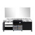 Lexora -  Zilara 84" Black  Grey Double Vanity - Castle Grey Marble Tops - White Square Sinks -  34" Frameless Mirrors - LZ342284DLISM34