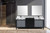 Lexora -  Zilara 84" Black  Grey Double Vanity - Castle Grey Marble Tops - White Square Sinks - Cascata Nera Matte Black Faucet Set -  34" Frameless Mirrors - LZ342284DLISM34FCM