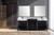 Lexora -  Zilara 84" Black  Grey Double Vanity - Castle Grey Marble Tops - White Square Sinks - Cascata Nera Matte Black Faucet Set -  34" Frameless Mirrors - LZ342284DLISM34FCM