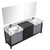 Lexora -  Zilara 84" Black  Grey Double Vanity - Castle Grey Marble Tops - White Square Sinks - Balzani Gun Metal Faucet Set -  34" Frameless Mirrors - LZ342284DLISM34FBG
