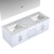Lexora -  Geneva 60" Glossy White Double Vanity - White Carrara Marble Top - White Square Sinks  60" LED Mirror - LG192260DMDSLM60
