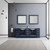 Lexora -  Dukes 84" Navy Blue Double Vanity - White Carrara Marble Top - White Square Sinks  34" Mirrors w/ Faucets - LD342284DEDSM34F