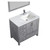 Lexora -  Jacques 36" Distressed Grey Single Vanity - White Carrara Marble Top - White Square Sink  34" Mirror w/ Faucet - Right Version - LJ342236SDDSM34F-R