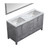 Lexora -  Jacques 60" Distressed Grey Double Vanity - White Carrara Marble Top - White Square Sinks  58" Mirror - LJ342260DDDSM58
