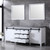 Lexora -  Marsyas 84" White Double Vanity - Grey Quartz Top - White Square Sinks  34" Mirrors - LM342284DAASM34
