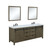 Lexora -  Marsyas 84" Rustic Brown Double Vanity - White Quartz Top - White Square Sinks  34" Mirrors w/ Faucets - LM342284DKCSM34F