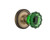 Nostalgic Warehouse - Classic Rosette Privacy Crystal Emerald Glass Door Knob in Antique Brass - CLACRE - 724076 - 2 3/8" Backset