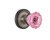 Nostalgic Warehouse - Classic Rosette Passage Crystal Pink Glass Door Knob in Antique Pewter - CLACRP - 720150 - 2 3/8" Backset