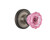 Nostalgic Warehouse - Classic Rosette Privacy Crystal Pink Glass Door Knob in Antique Pewter - CLACRP - 724077 - 2 3/8" Backset