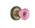 Nostalgic Warehouse - Classic Rosette Single Dummy Crystal Pink Glass Door Knob in Antique Brass - CLACRP - 722114