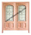 Prestige Entries - 2/3 Lite Arch Top Rail with Decorative Fleur De Lis Glass 1 Lite 2 Panel Double Square<br>Decorative Insulated Glass<br>1 3/4" x 6'0" W x 6'8" H<br>Mahogany<br>Factory Pre-Hung with 6 9/16" Jambs