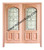 Prestige Entries - 2/3 Lite Arch Top Rail with Decorative Fleur De Lis Glass 1 Lite 2 Panel Double Square<br>Decorative Insulated Glass<br>1 3/4" x 6'0" W x 6'8" H<br>Mahogany<br>Ready to Assemble with 6 9/16" Jamb Kit
