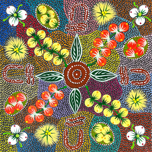 オーストラリアのアボリジナルアート「Bush Tucker」 Boho Bush Tucker Aboriginal Art by Mary Mullins | Depop