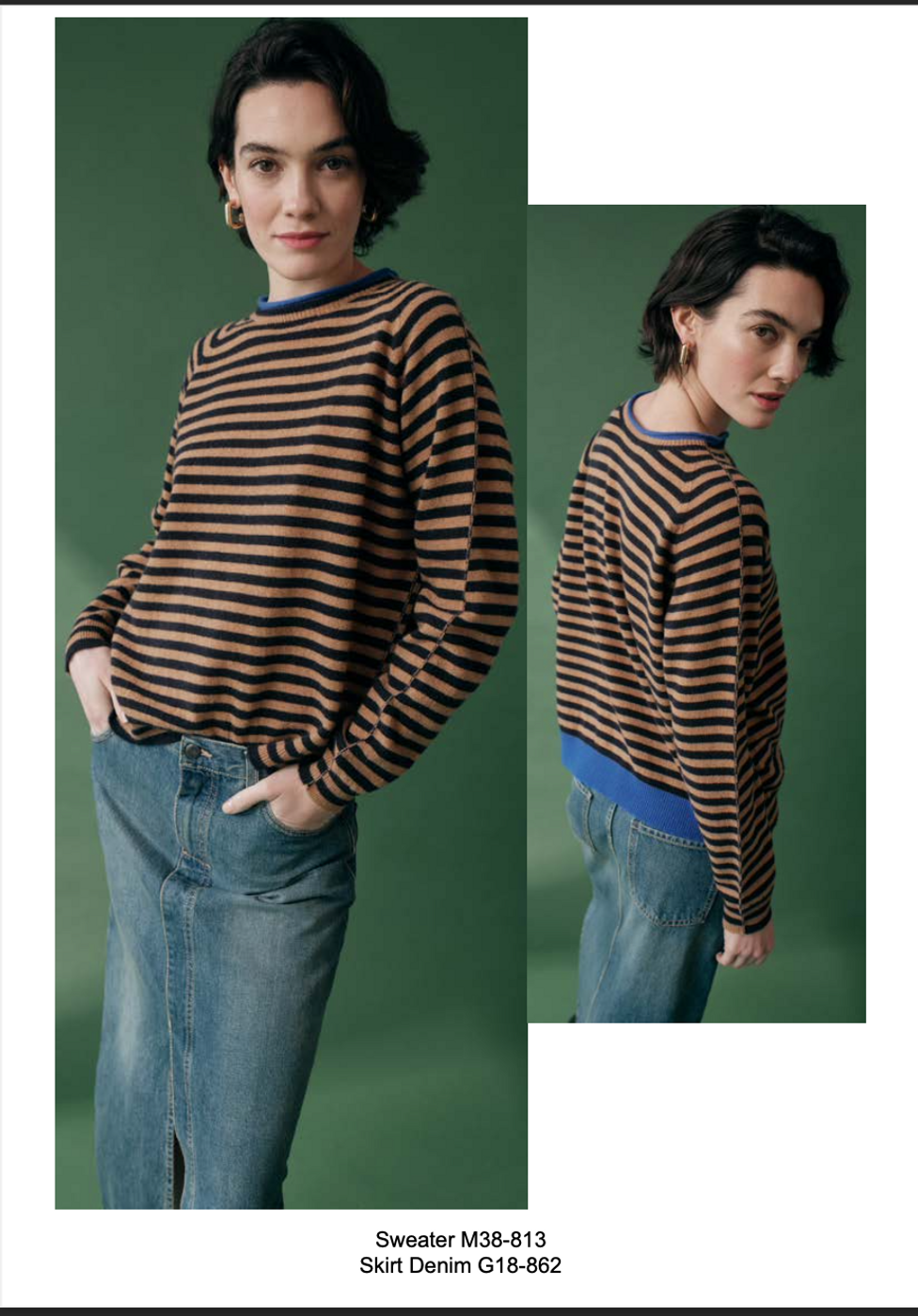 SWEATER CREW NECK STRIPED WIDE FIT modelo FI25-M38-813 de la marca FLOOR color NOTTE/CAMELLO