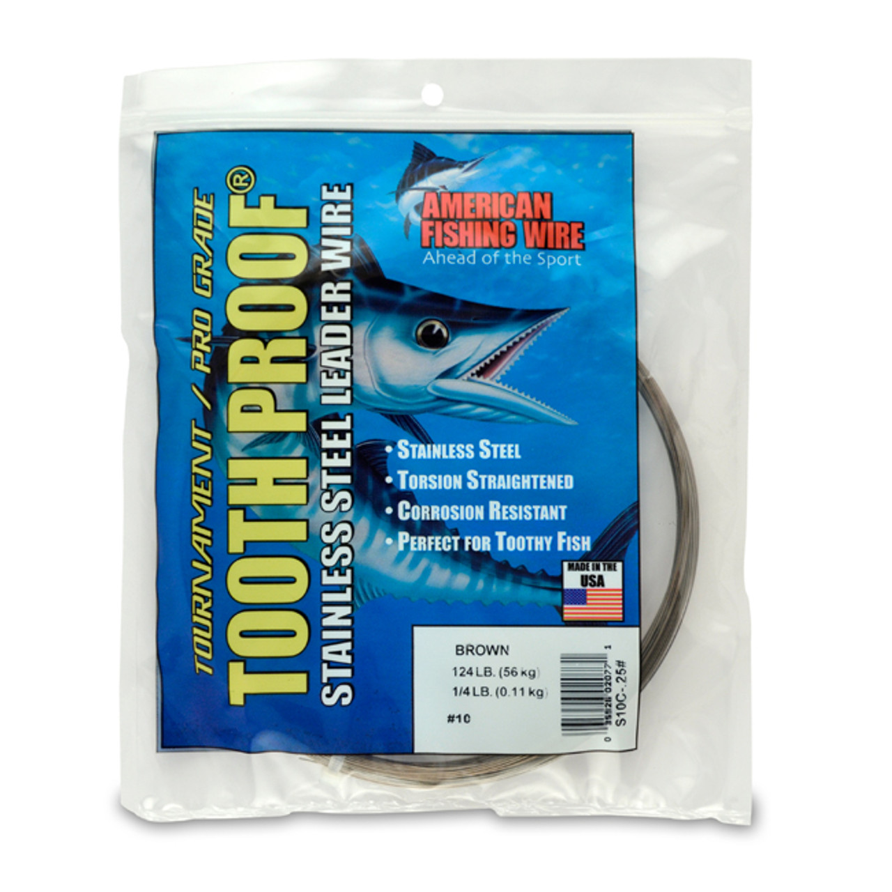 American Fishing Wire Tooth Proof Stainless Steel Leader Wire #12, Brown, 30
